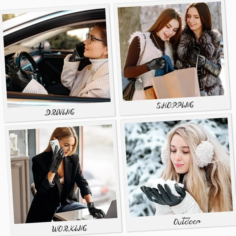 Women's black-medium Leather Winter Gloves Warm Touchscreen Cold Weather